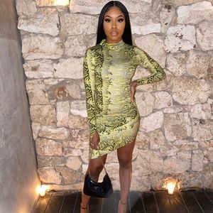 Maisie Wilen Dress Orbit Lime Green Animal Print